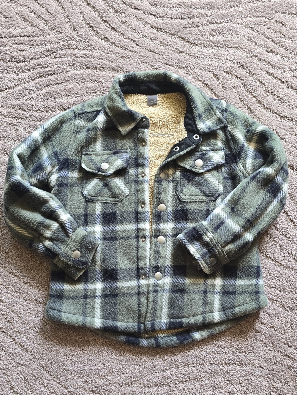 Eddie Bauer Green Plaid Sherpa-Lined Fleece Shirt Jacket